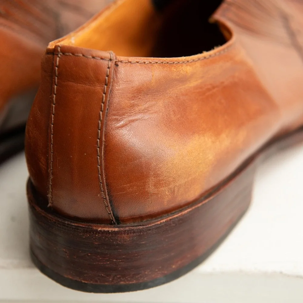 Mens Designer Dress Shoes Sz‎ 43 Coganc Leather Brogue Slip On Loafers Old Money